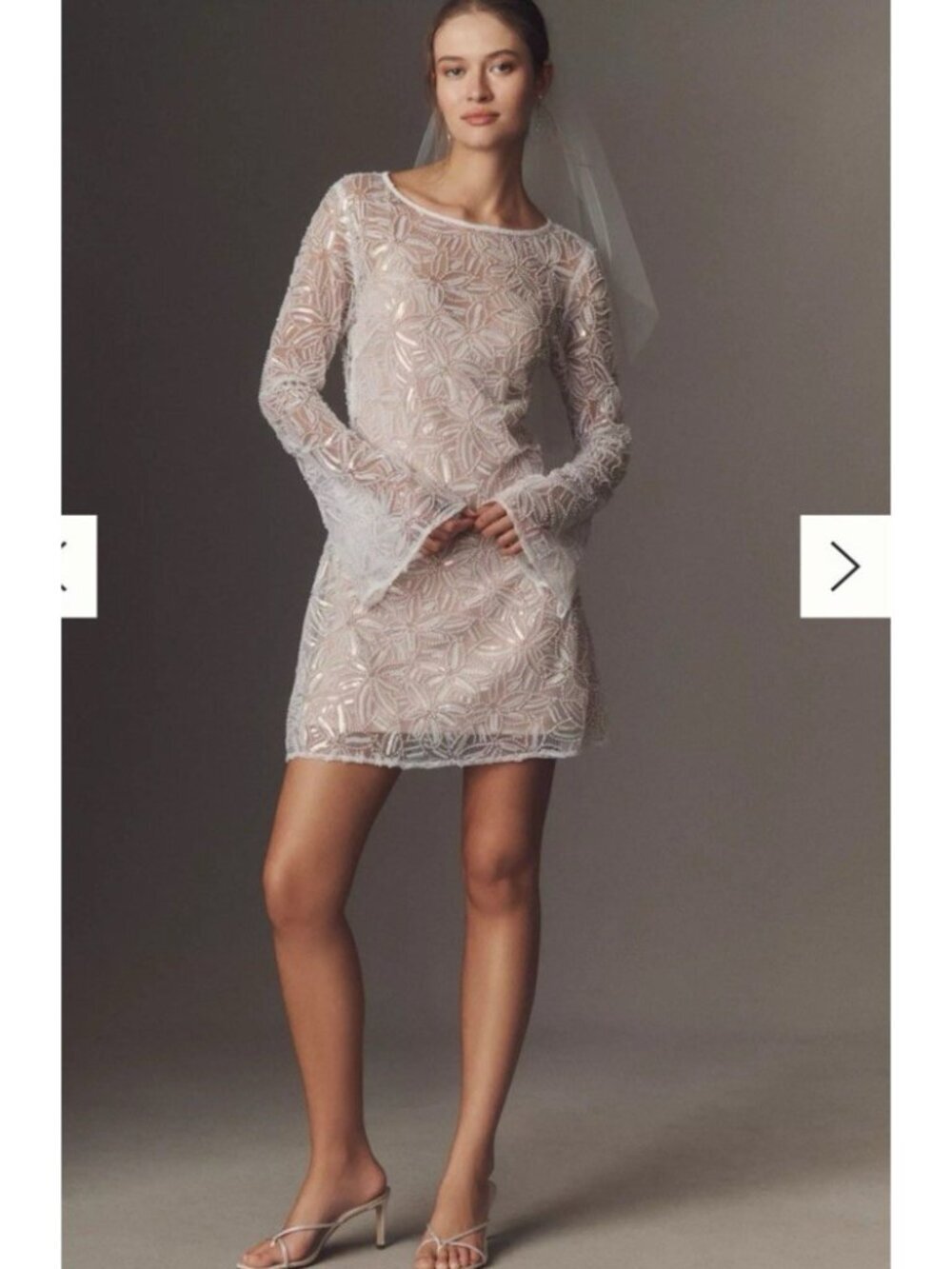 Sau Lee Odessa Beaded Mini Dress Sz 6 Nude Sequin Bridal Cocktail Coquette Dress